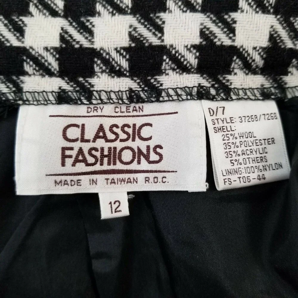 Classic Fashions 12 Skirt Black White Houndstooth Career Office Twee Academia‎